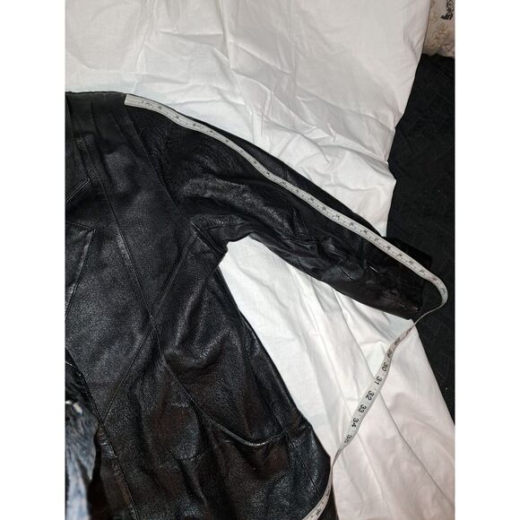 GORGEOUS THICK Matrix style Liz Baker Essentials Leather Black TrenchCoat Sz S-M - Picture 11 of 12